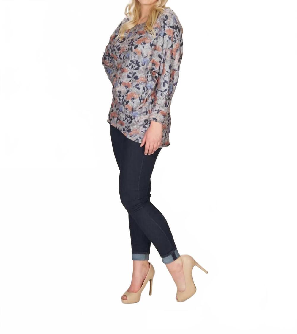 NEW PAPILLON high low floral sweater in grey